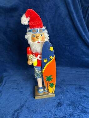 December Home 14" Surf Santa Wooden Nutcracker